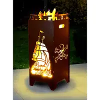 Moritz ciotola per fuoco cesto per fuoco 2mm acciaio 35x35x85 cm plug-in per giardino campeggio esterno fuoco barile teschio nave ancora nautica