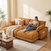 LVHOM Divano letto con USB e portabicchieri, divano a 2 posti, poltrona reclinabile con tasche laterali, poltrona lounge da pavimento, schienale regolabile, giallo