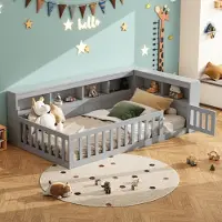 Merax daybed 90x200cm, daybed con contenitore e parapetto, divano letto con presa e USB, letto per bambini, letto per ragazzi, grigio