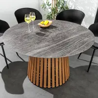 Riess Tavolo da pranzo VALHALLA, 115 cm, grigio/marrone, Vetroceramica, metallo, design a lamelle, per interni ed esterni, 4 posti