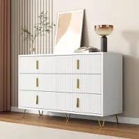 Merax Cassettiera 120 cm con 6 cassetti, credenza portaoggetti con maniglie e gambe dorate, bianco/nero opaco, design moderno, soggiorno camera da letto corridoio
