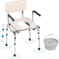 Zerbaco Sedia da comodo, sedia da notte con sedile imbottito, braccioli ribaltabili, regolazione in altezza a 7 livelli 490-640 mm, secchio rimovibile, portata 158,8 kg, toilette portatile per adulti