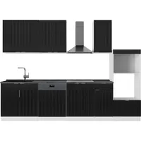 Vicco Cucina componibile Fame-Line Nero rigato/bianco 300 cm con armadio alto, PL Antracite, Model 51088