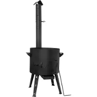BIG-PAN Ø49 Uchag, 2 mm, in acciaio, con canna fumaria, tubo di scarico, stufa da campeggio Uchag, bollitore, focolare, cucina da campo, cucina all'aperto, fornello per stufati, cucina da campo