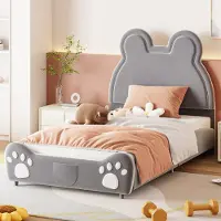 Fortuna Letto imbottito Lai 90x200cm, letto per bambini a forma di orso, letto singolo in tessuto vellutato skin-friendly, grigio