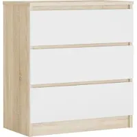 3Xeliving Cassettiera 3 cassetti, colore: rovere Sonoma / bianco opaco, 78 x 70 x 39 cm