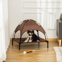 Zimilo Cuccia per cani da esterno con baldacchino, 61x46x62 cm, rialzata, traspirante, impermeabile, trasportabile, marrone caffè
