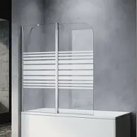 Sonni attacco per vasca da bagno doccia 120x140(LxA), paravento pieghevole per vasca da bagno paravento doccia in vetro per vasca da bagno 2 pezzi, strisce di vetro smerigliato, con stabilizzatore