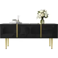Fortuna Lai Tavolino lucido con 2 cassetti, gambe in metallo, moderno ed elegante, tavolo da soggiorno, nero