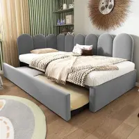 Flieks letto imbottito divano letto 90x200cm con letto estraibile, daybed con rete a doghe, letto per bambini letto per ragazzi letto singolo letto in legno, velluto, grigio