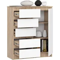BDW - Cassettiera 5 cassetti, soggiorno, corridoio 80x97x35, rovere-sonoma/bianco