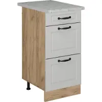 Vicco Mobiletto base per cucina R-Line Bianco rustico 40 cm con cassetti, marmo AP, Model 54036