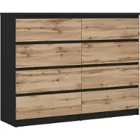 3Xeliving Comodino con 8 cassetti, colore: nero e rovere Wotan, dimensioni: 120 x 101 x 39 cm