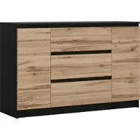 3Xeliving Cassettiera, nero opaco, rovere Wotan, 120 x 78 x 39 cm, 2 ante, 3 cassetti