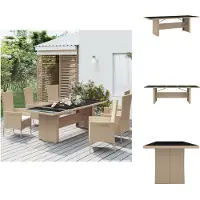 vidaXL Tavolo da giardino con piano in vetro Beige poly rattan e vetro temperato - Tavoli da giardino