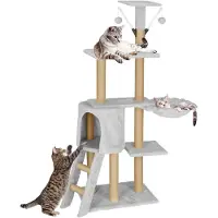 Springos tiragraffi per gatti Casa per gatti Abbeveratoio per gatti Gioco di pompon Piattaforme 136 cm