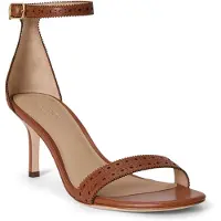 Ralph Lauren per donna. 802P10639002 Sandali Allie in pelle marrone (41), 3 a 5cm, Fibbia, Casual, Da sera, Classico