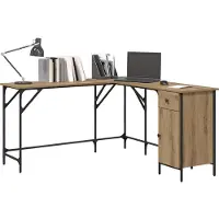 vidaXL Scrivania , effetto legno artigianale, impiallacciatura di quercia, 141 x 141 x 75 cm