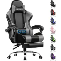 GTPLAYER Sedia da gioco con poggiapiedi e cuscino lombare massaggiante Sedia da ufficio Sedia da gioco Sedia da gioco ergonomica con braccioli di collegamento, caricabile fino a 150 kg grigio