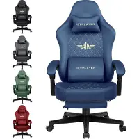 GTPLAYER Sedia da gioco in tessuto Sedia da gioco ergonomica per ufficio Sedia per PC, Sedia da scrivania regolabile e girevole con poggiapiedi, blu