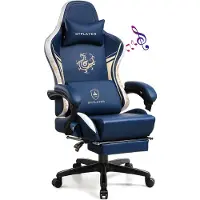 GTPLAYER Sedia da gioco Sedia da gioco con altoparlanti Bluetooth e poggiapiedi, sedia da ufficio serie Dragon, sedia girevole ergonomica, sedia per computer blu