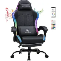 GTPLAYER Sedia da gioco con altoparlante e LED, sedia da ufficio sedia da gioco sedia da gioco, schienale con borsa portaoggetti sedia ergonomica per PC nero