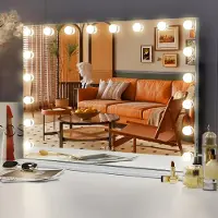 Vanitii Hollywood specchio per il trucco 80cm x 58cm con illuminazione 18 luci dimmer 3 modalità di illuminazione specchio per il trucco per il bagno tavolo da toilette bianco