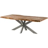 MASSIVMOEBEL24.DE MASSIVMOEBEL24 | FREEFORM 5 Tavolo da pranzo in legno di sheesham - sabbiato natur / gambe incrociate argento matt 220x100