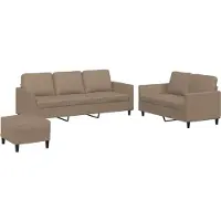 vidaXL Set di divani a 3 pezzi con cuscini in Pelle finta marrone cappuccino