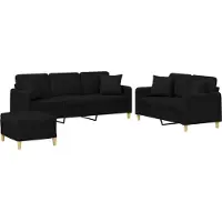 vidaXL Set divano 3 pezzi con cuscini in tessuto nero
