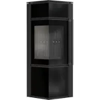 Kratki Stufa in acciaio TORA/S 8 kW Ø 150 Pannello in vetro nero Rivestimento nero con molla della porta