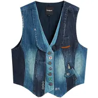 Desigual , gilet in denim patchwork, Donna, Cotone, Blu, XS