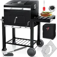 Kesser Carrello per barbecue XXL, barbecue a carbone con coperchio, ruote, maniglia in acciaio inossidabile, griglia e termometro