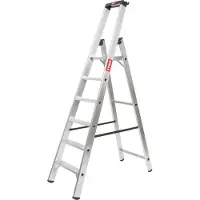 Stier Scala a pioli Premium 6 gradini accessibile da un lato, scala a pioli di sicurezza in alluminio, scala multiuso, scala pieghevole, superficie di appoggio, scala da lavoro antiscivolo