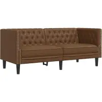 vidaXL Set di divani Chesterfield a 3 pezzi in ecopelle marrone effetto scamosciato
