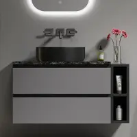 Sweiko Mobile lavabo sospeso largo 80 cm, con lavabo in Vetroceramica, con cassetti, design moderno, nero-grigio