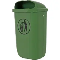 Stier Cestino con copertura antipioggia, capacità: 50 L, colore: verde, dimensioni: 432 x 334 x 745 mm, cestino per il montaggio su pali, colonne e pareti, stampaggio a iniezione secondo DIN 30713