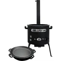 Grillpeter Set Uchak Asamat con camino Kazan Coperchio per pentola in ghisa da 15 litri