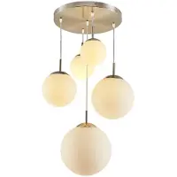 LINDBY lampada a sospensione Heleska, bianco, vetro, a 5 luci, Ø 50 cm