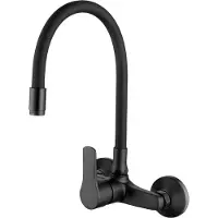 Invena Rubinetto da cucina a parete nero Bocca elastica Miscelatore acqua monocomando