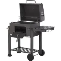 Beliani Charcoal grill grigio in acciaio inox rettangolare con ventilazione attiva coperchio maniglia termometro griglia di riscaldamento ripiano posacenere rulli giardino esterno