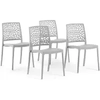 Idea New Garden Srl set di 4 sedie impilabili in polipropilene con fibre di vetro per il giardino o l'interno, idrorepellenti e resistenti - ALINA - Grigio chiaro