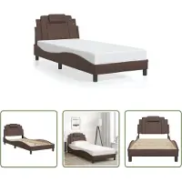 The Living Store Struttura letto con testiera marrone 80x200 cm in ecopelle