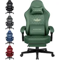 GTPLAYER Sedia da gioco in tessuto Sedia da gioco ergonomica per ufficio Sedia per PC, Sedia da scrivania regolabile e girevole con poggiapiedi, verde