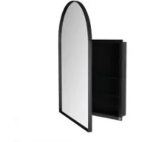 Zimilo Arched Armadio a specchio per bagno, specchio da parete con cornice in metallo, armadio a incasso, ripiani, spazio contenitivo, antiappannamento, per bagno e soggiorno, nero