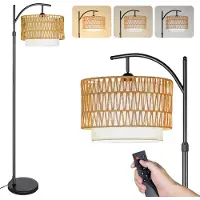 CCLIFE lampada da terra soggiorno lampada ad arco LED E27 lampada da lettura 60W Dimmerabile 2700-6000K interruttore a pedale Testa della lampada ruotabile a 360°, doppio paralume 160cm-175cm, beige