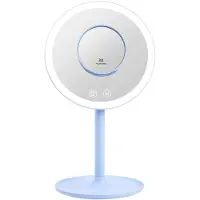 Emke Specchio cosmetico LED con 3 colori di luce, ingrandimento 1/3x, interruttore a sfioramento e funzione di memoria, lente d'ingrandimento per specchio da bagno (azzurro)