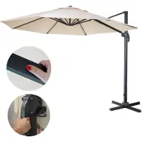 Mendler Ombrello semaforo gastronomico HWC-A96, ombrellone, rotondo Ø 3m poliestere alluminio/acciaio 23kg ~ crema senza supporto