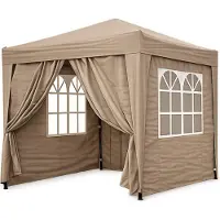 Quick Star Gazebo pieghevole 2,5 x 2,5 m marrone-beige, 4 pareti laterali con chiusura a velcro (2 cerniere, 2 finestre), gazebo pop-up pieghevole, con borsa per il trasporto