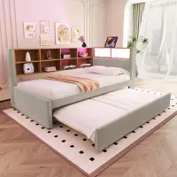OKWISH Letto imbottito, Letto pieghevole 90x200, Letto pieghevole 90x190, Letto singolo con illuminazione a LED, prese elettriche e numerosi vani portaoggetti, Flanella, con materasso, Grigio chiaro
